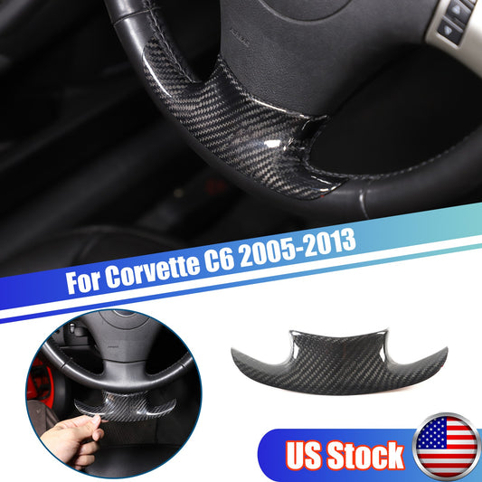 Real Dry Carbon Fiber Steering Wheel Lower Emblem Trim For Corvette C6 2005-2013 1