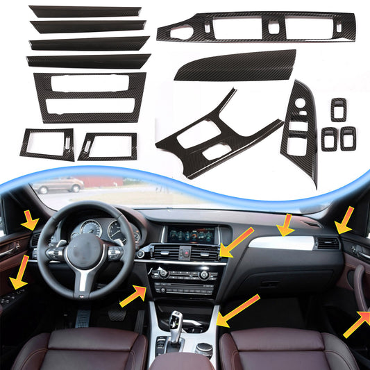 Center Console Interior Trim Cover Full Set Kit For BMW X3 F25 X4 F26 2011-17 1