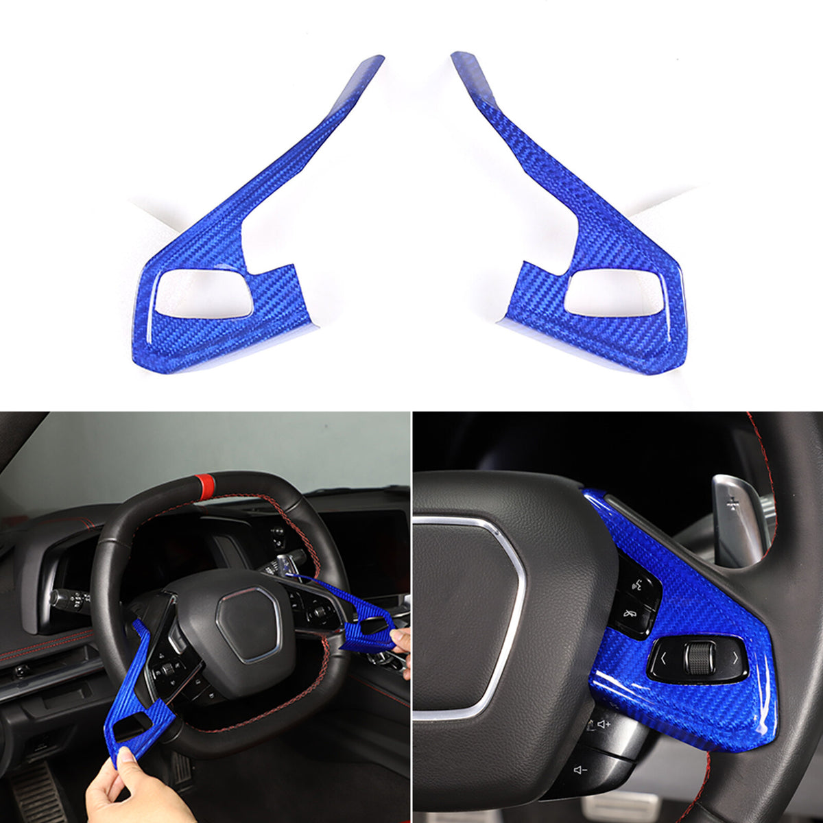Blue Real Carbon fiber Steering Wheel Button Cover Trim For Corvette C8 2020-26 1