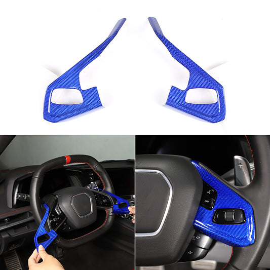 Blue Real Carbon fiber Steering Wheel Button Cover Trim For Corvette C8 2020-26 1