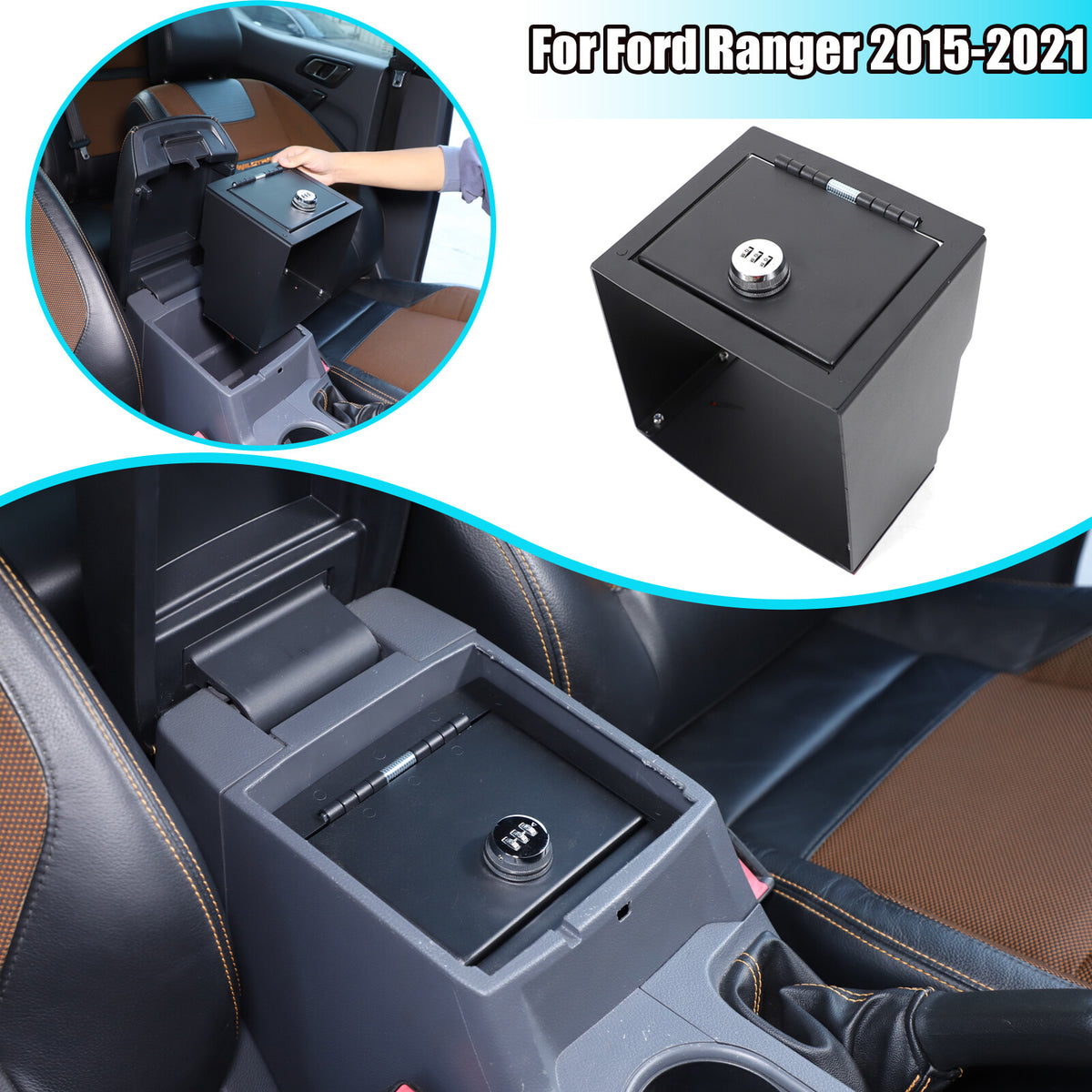 Center Console Safe Gun Storage Lock Box W/ TRAY For Ford Ranger T7 T8 2015-2022 1