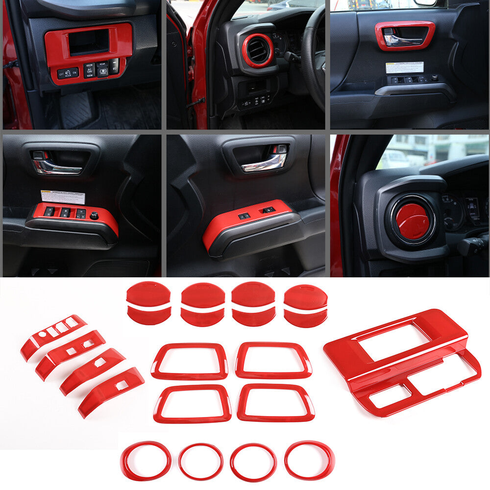 21PCS Red ABS Interior Central Control Decorative Trim For Toyota Tacoma 2016-20 1