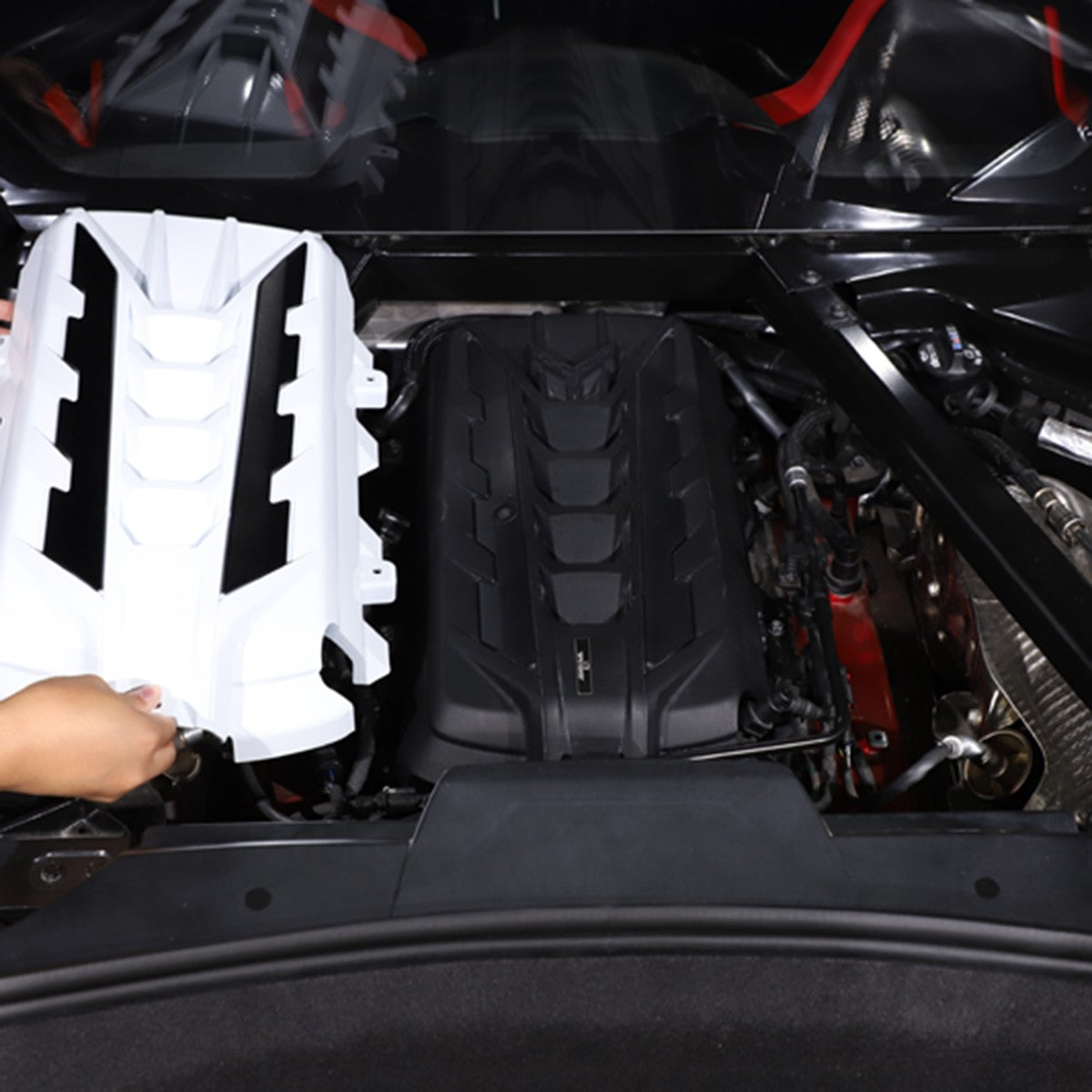 White Engine Bay Panel Cover Trim in Edge Black For Corvette Coupe C8 2020-26 US 6