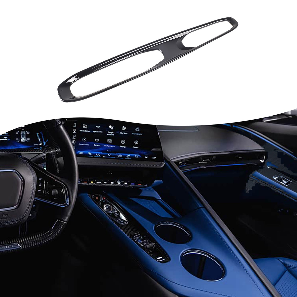 Glossy Piano Black Center Console Gear Panel Trim Set For Corvette C8 26+ US 14