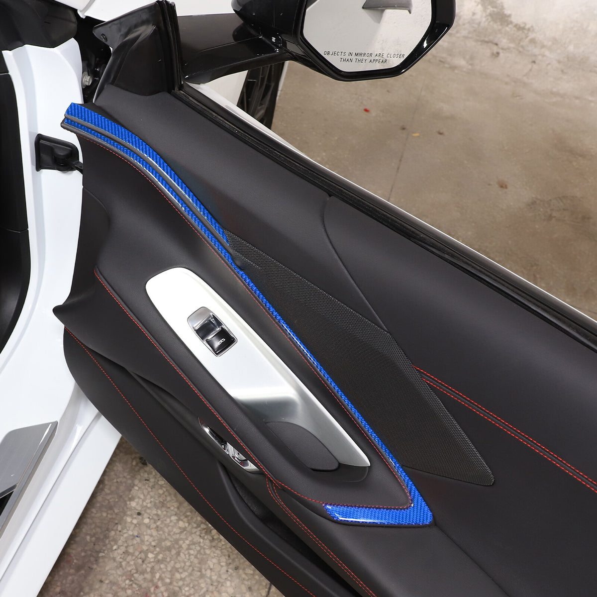 Blue Carbon Fiber Interior Door Panel Trim Sticker Strip For Corvette C8 2020-25 7