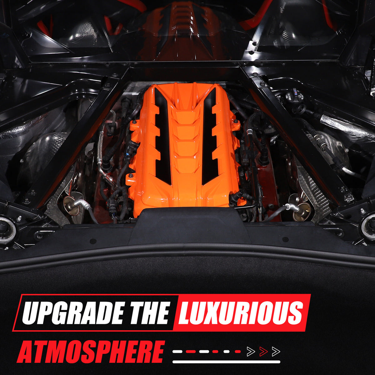 Orange Engine Bay Panel Cover Trim in Edge Black For Corvette Coupe C8 2020-2026 12