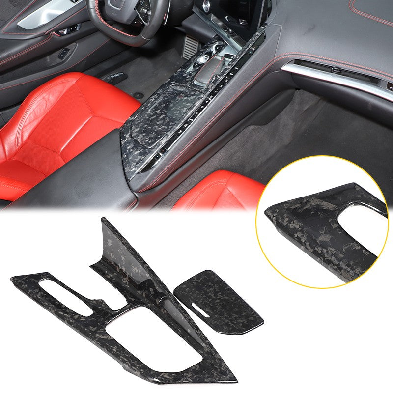 Forged Real Carbon Fiber Center Gear Shift Panel Trim For Corvette C8 2020+ 1