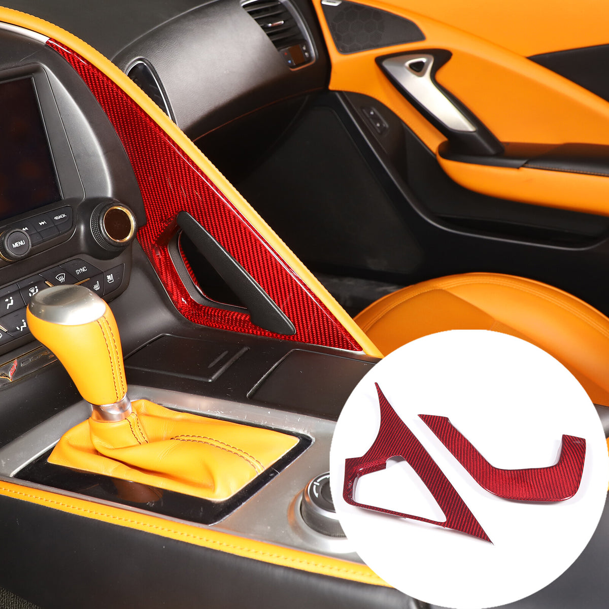 Red Real Carbon Fiber Co-pilot center Grab Handle Trim For Corvette C7 14-19 5