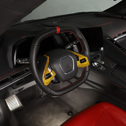 Yellow Carbon Fiber Steering Wheel Button Cover Trim For Corvette C8 20-26 9