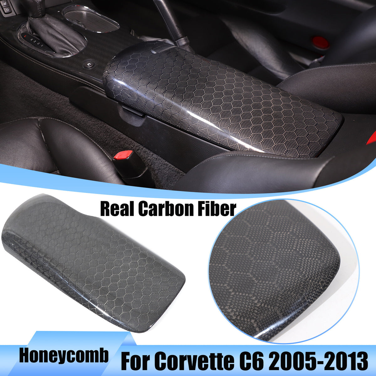 Honeycomb Carbon Fiber Center Console Armrest Box Cover For Corvette C6 2005-13 1