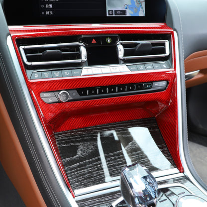 Red Carbon Fiber Interior CD Panel Decor Cover Trim For BMW 8 Series 2019-22 3