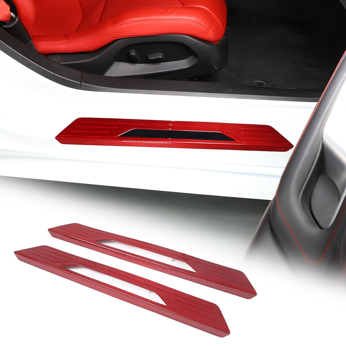 Red Real Carbon Fiber External Sill Strip Sticker Trim For Corvette C8 2020-26 4