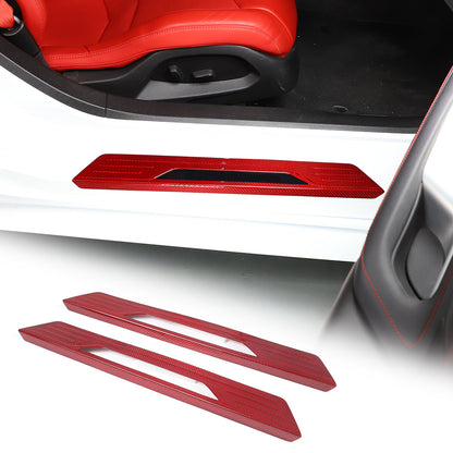 Red Real Carbon Fiber External Sill Strip Sticker Trim For Corvette C8 2020-26 4