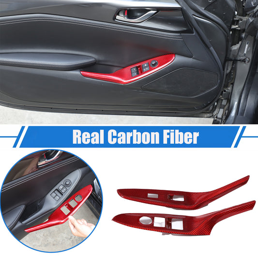Red Real Carbon Fiber Window Lift Switch Button Trim For Mazda MX-5 Miata 16-23 1
