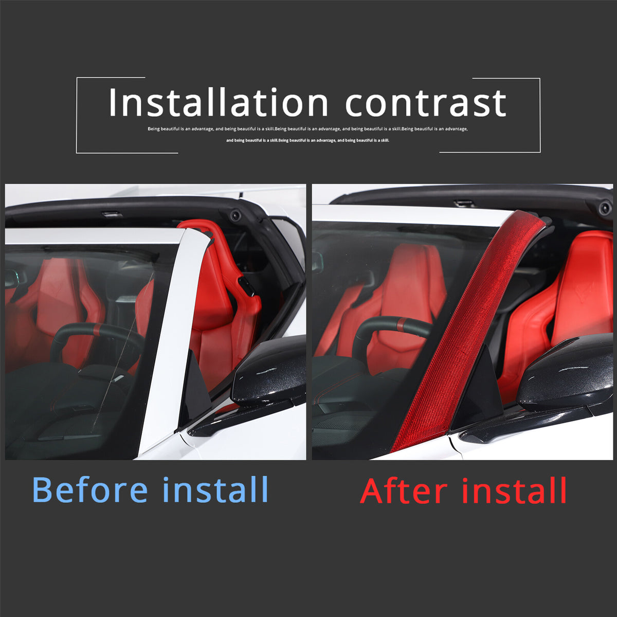 Red Carbon Fiber Exterior A-pillar Trim Cover Fits For Corvette C8 2020-2026 5