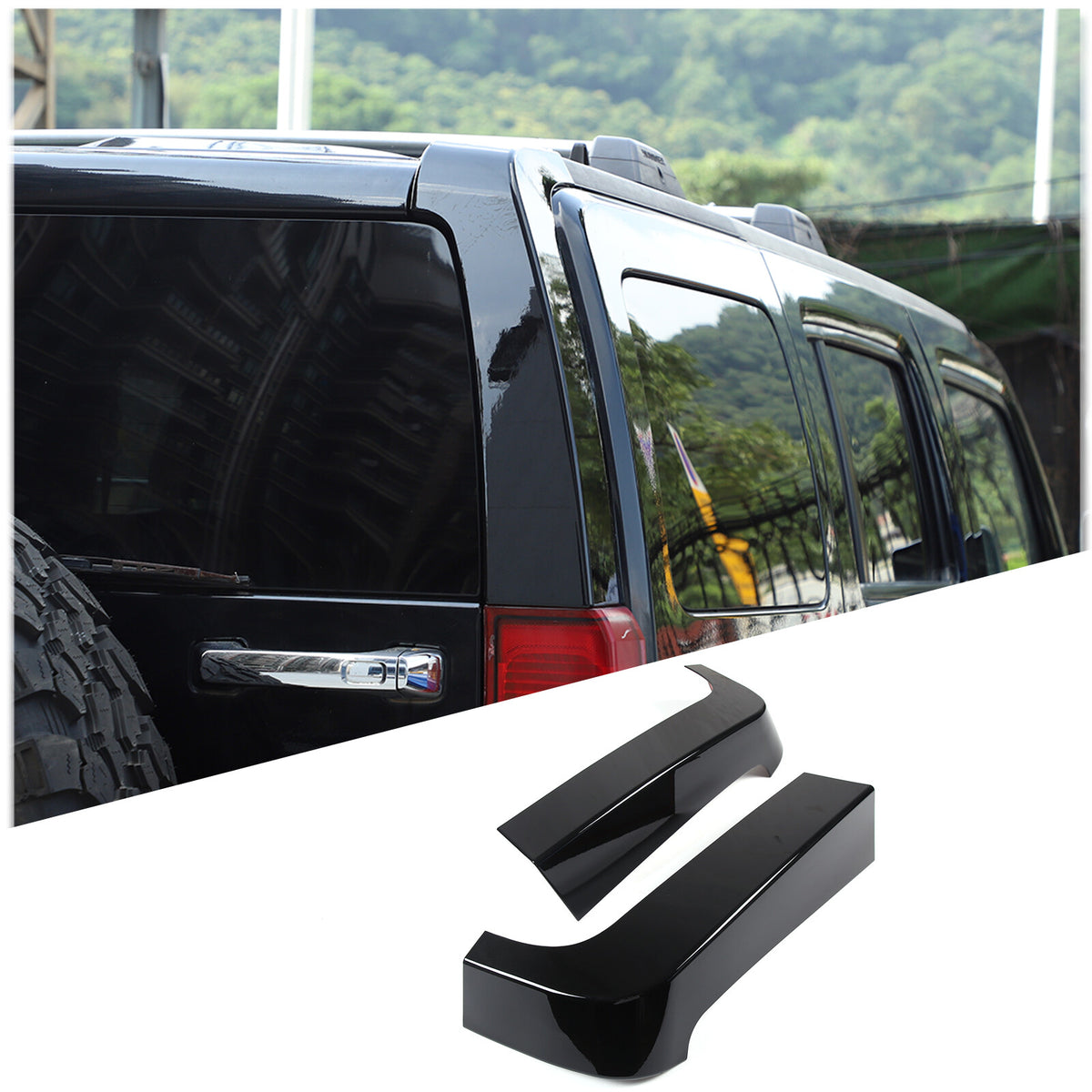 2pcs Glossy Black Window Pillar Posts Door Trim Cover For Hummer H3 2005-09 US 5