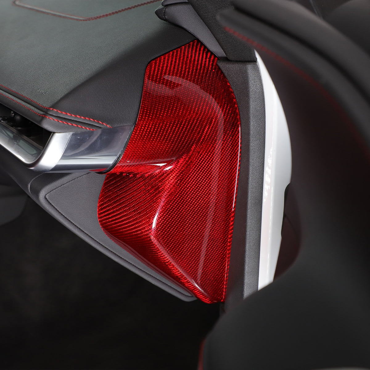 Red Real Carbon Fiber Dashboard Side Trim ForCorvette C8 Stingray Z06 Z51 2020+ 11