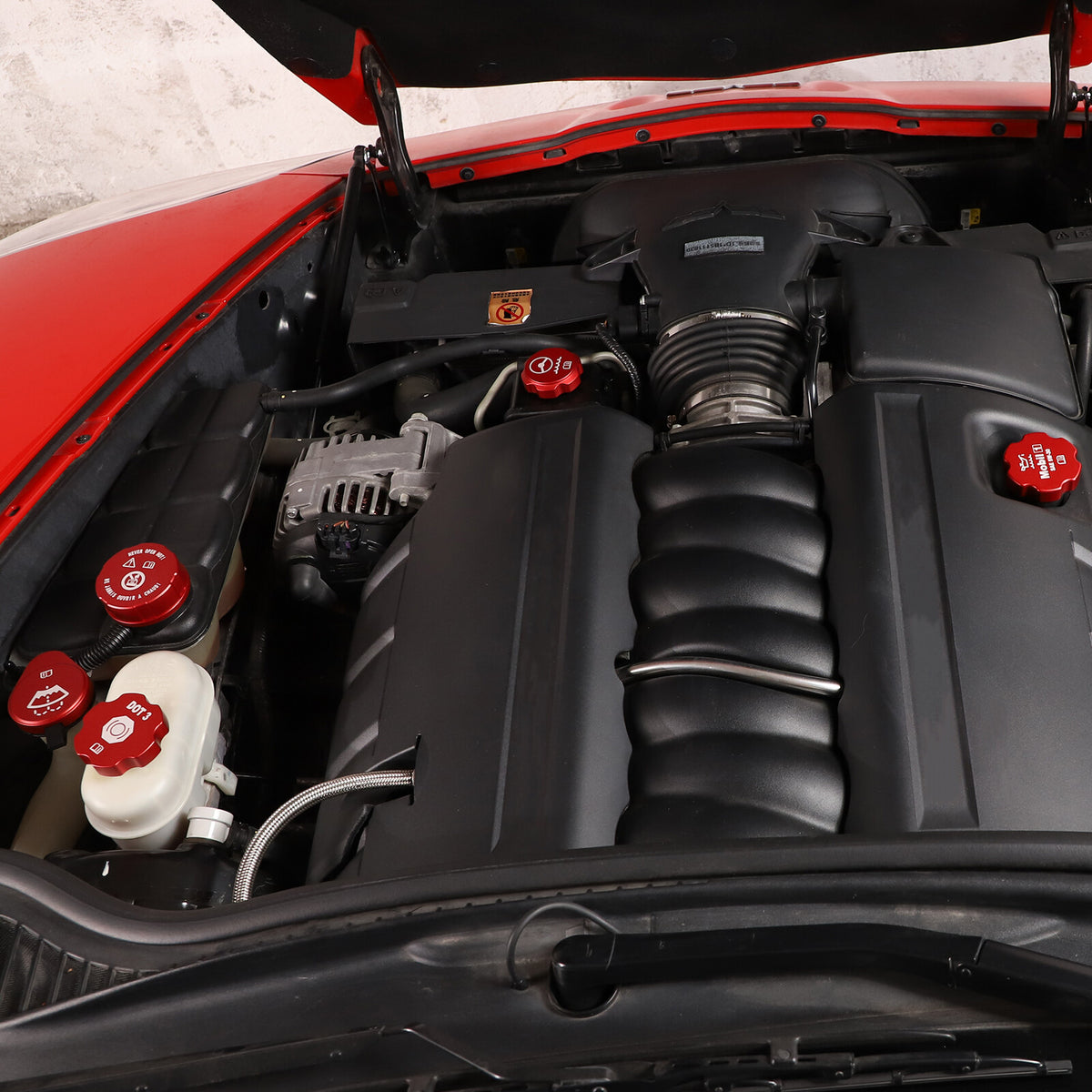 Red Aluminum Alloy Engine Intake Cover Trim Cover Set For Corvette C6 2005-13 19