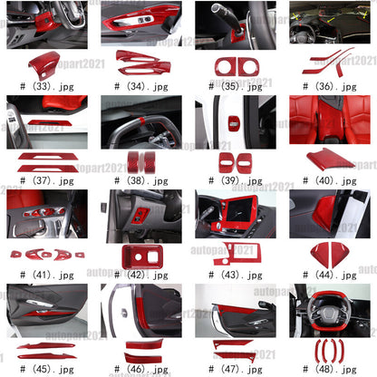 Red Real Carbon Fiber Full Interior Set Decor Trim Kit for Corvette C8 20-25 - Styles 6-10 4