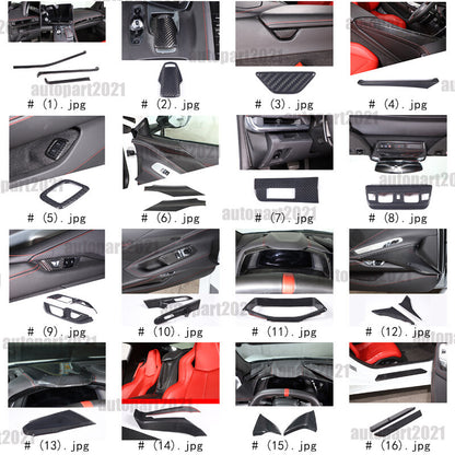 Real Dry Carbon Fiber Full Interior Center Set Trim Kit For Corvette C8 20-25 US - Styles 31-35 3