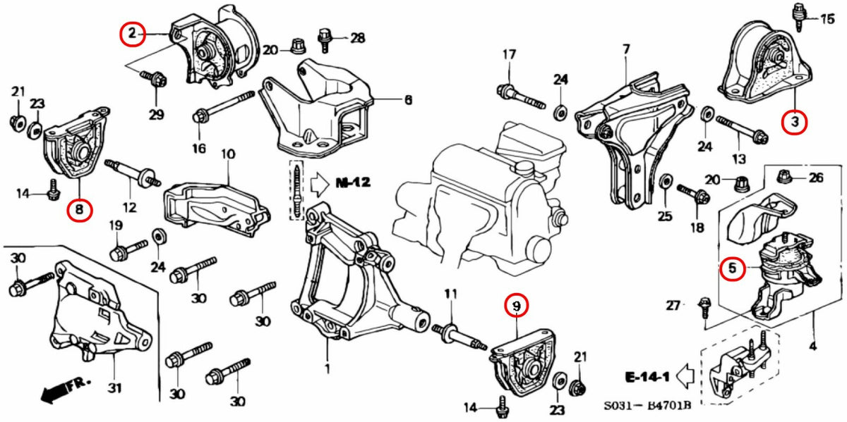 Honda Civic EK9 Genuine 5 Piece Set Engine & Transmission Motor Mount Kits OEM 3
