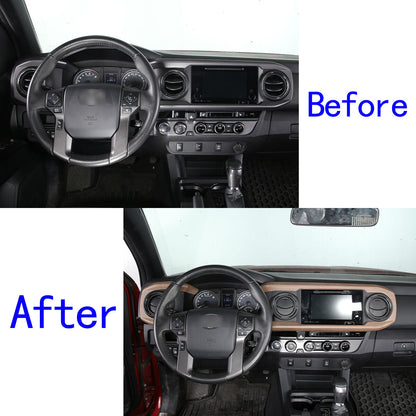 Wood Grain Interior Center Console Cover Trim For Toyota Tacoma 2016-2023 11