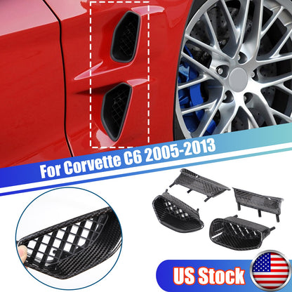 Real Dry Carbon Fiber Side Air Outlet Fender Trim For Corvette C6 ZR1 2009-2013 1
