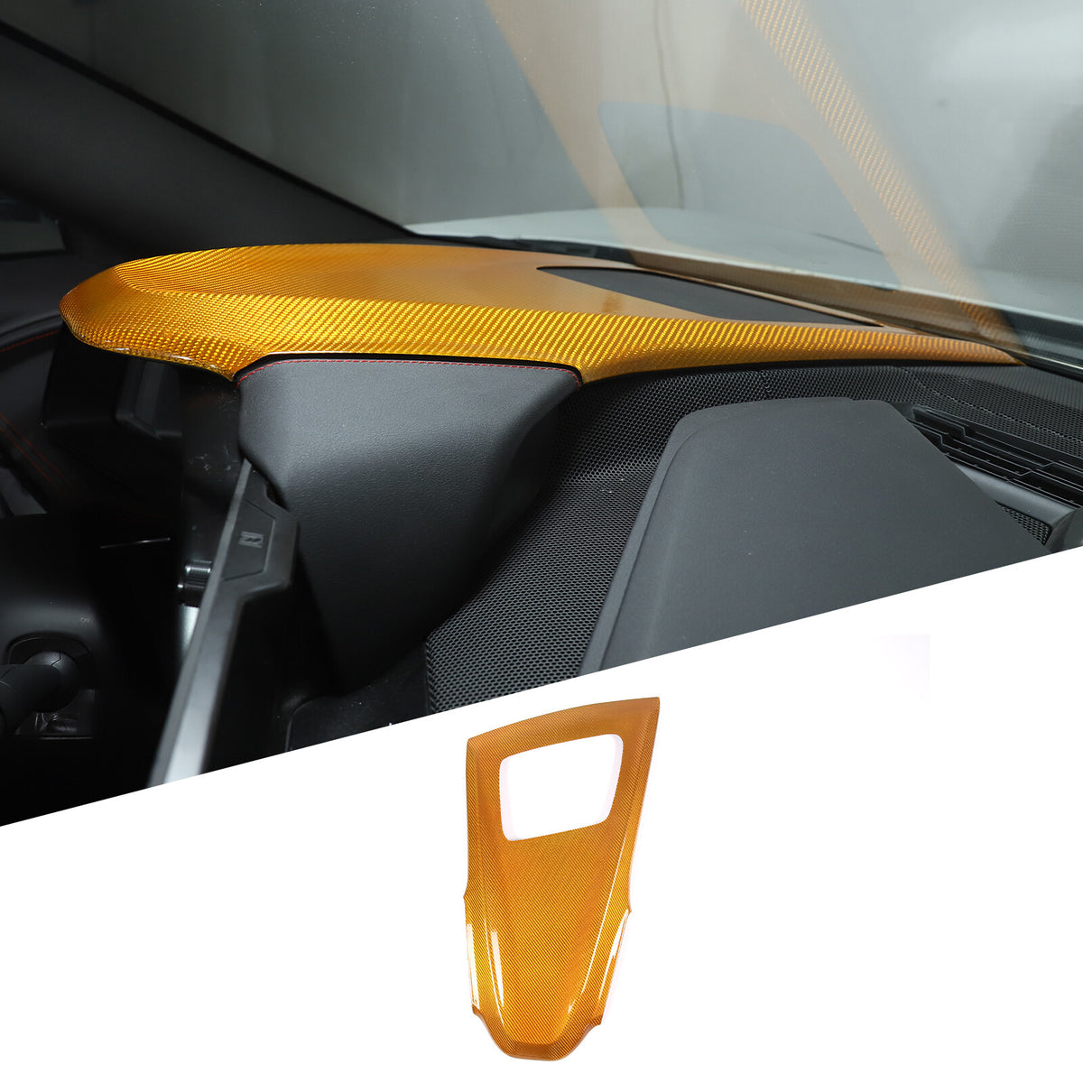 Yellow Carbon Fiber Dash Instrument Cover Trim W/ HUD For Corvette C8 20-25 9