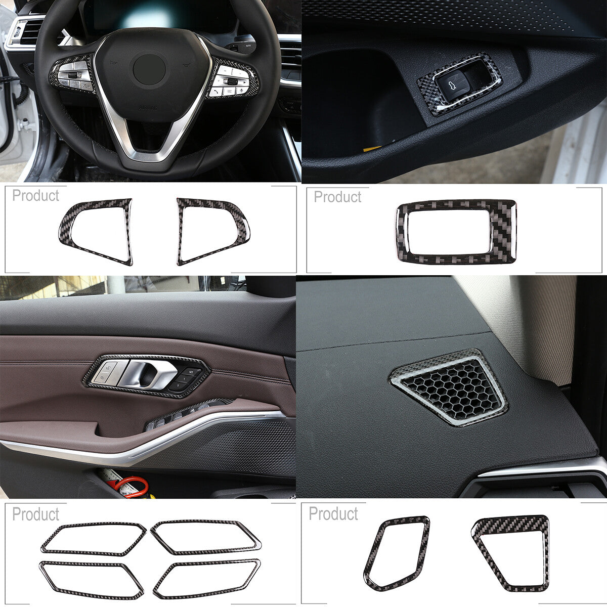22pcs Carbon Fiber Interior Trim Cover Set Kit For BMW 3 Series G20 2020-2022 2