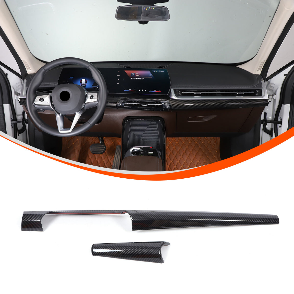 ABS Carbon fiber Interior Dashboard Cover Strip Trim Cover For BMW X1 2023-2025 3