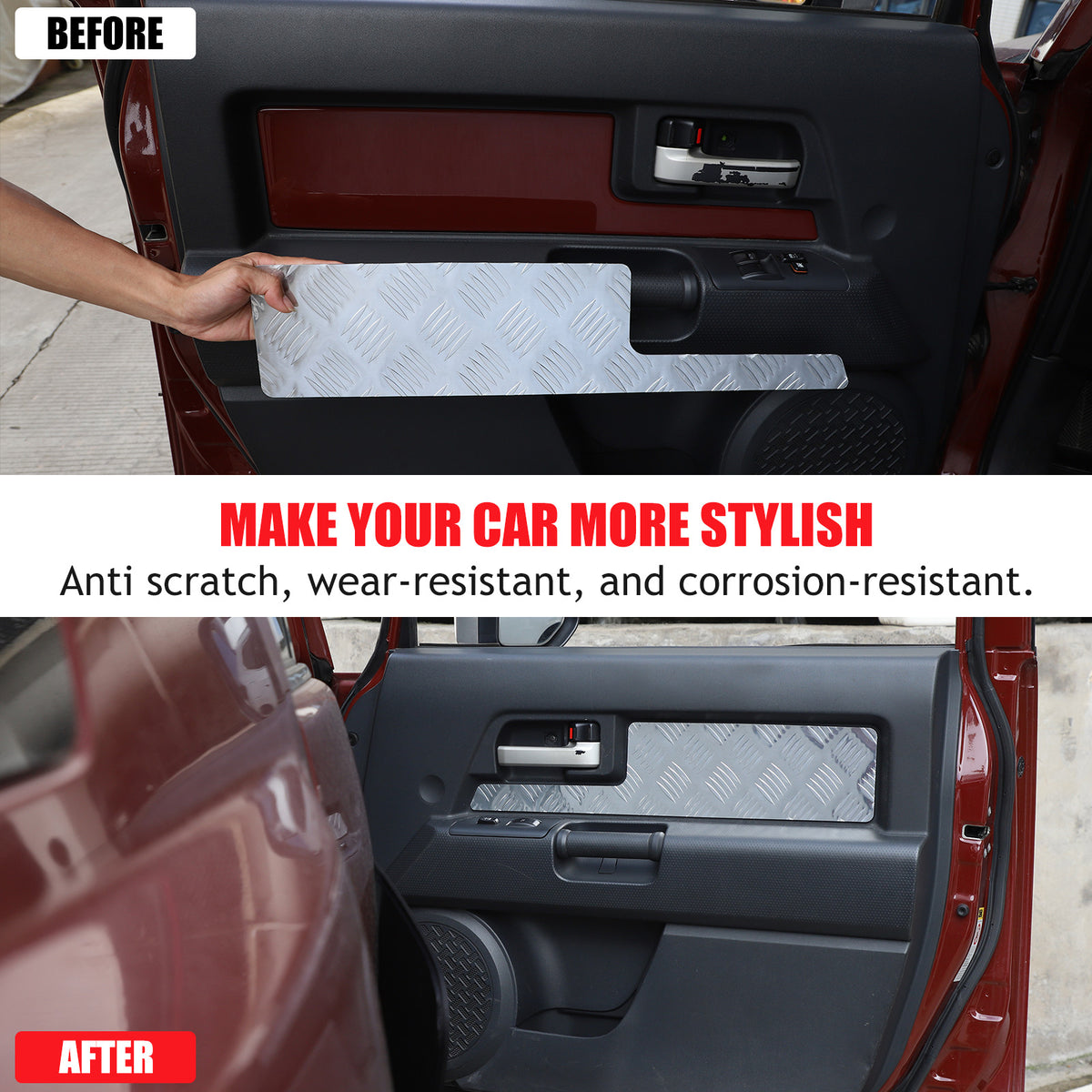Silver Alloy Interior Car Door Panel Cover Trim For 2007-22 Toyota FJ Cruiser 18