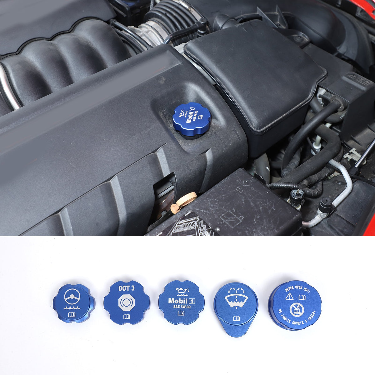 5pcs Alloy Blue Engine Cabin Fluid Cover Decorate Caps For Corvette C6 05-13 US 9