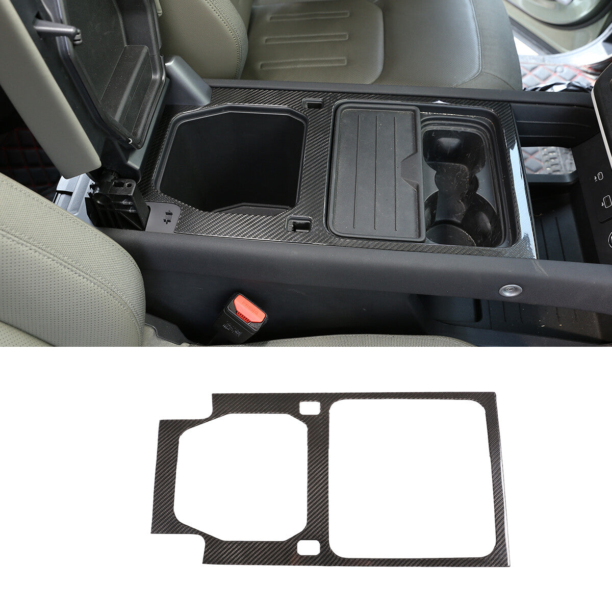 Real Carbon Fiber For LR Defender 110 90 20-24 Cup Holder Panel Frame Trim Cover 2