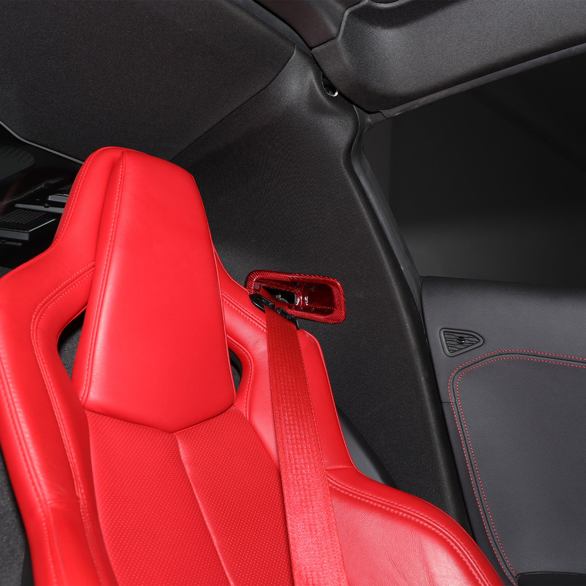 Red Real Carbon Fiber Seat Safety Belt Frame Trim For Corvette C8 2020+ 13