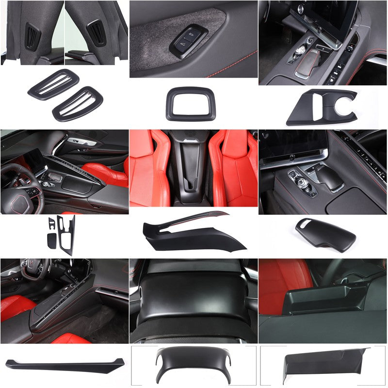 Matte Black ABS Full Interior Set Cover Trim Kit Set For Corvette C8 2020-25 3