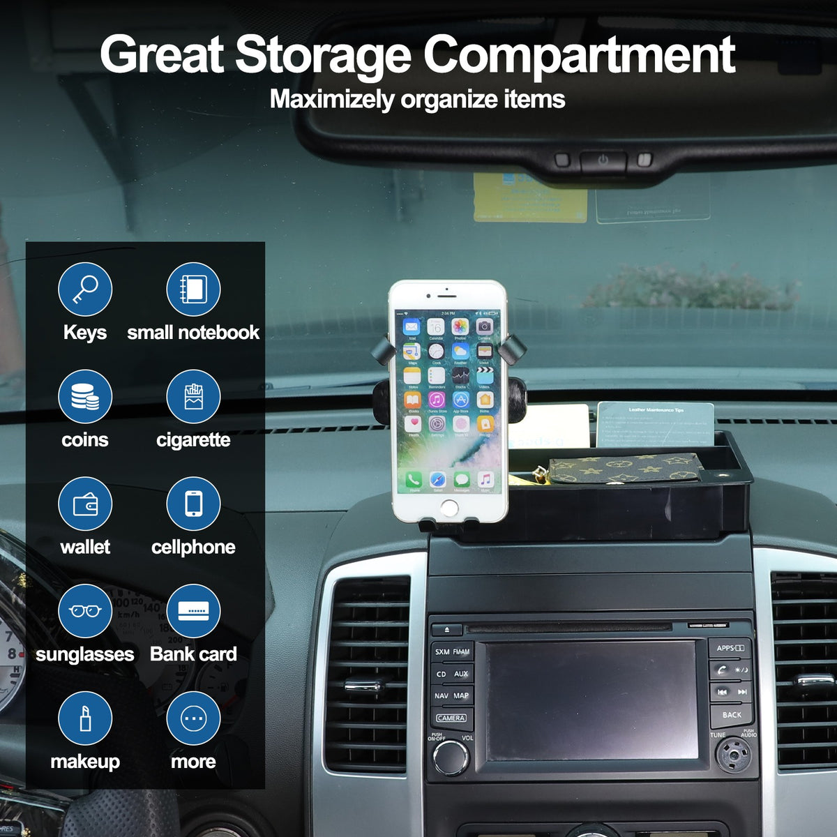 Dashboard Storage Box Organizer Phone Holder For Nissan Frontier 09-17 US 9