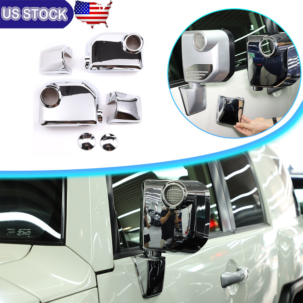 Chrome ABS Side View Mirror Shell Cover Trim For Toyota FJ Cruiser 2007-21 1