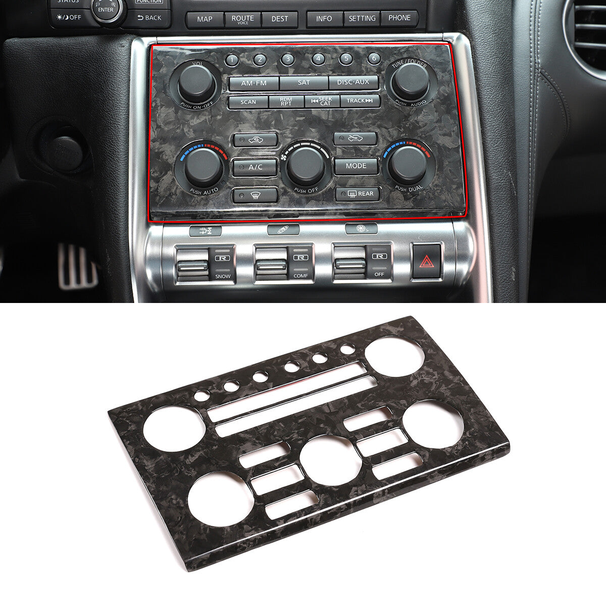 Forged Carbon Fiber Central Control Volume Panel Trim for Nissan GTR R35 08-16 1
