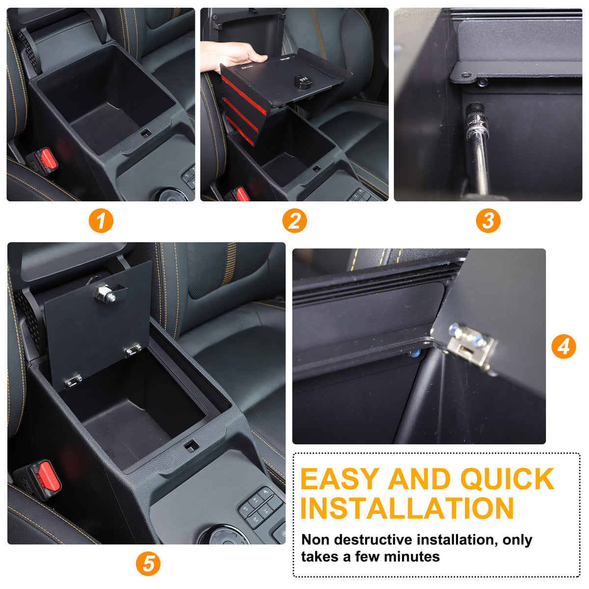 Center Console Safe GUN Armrest Storage Lock Box Tray For Ford Ranger T9 2023+ 9