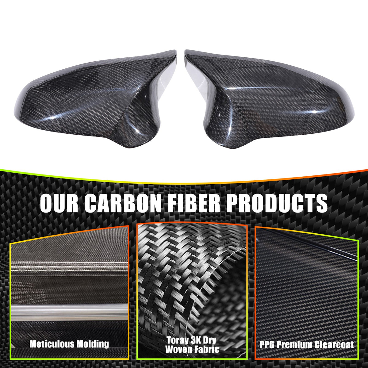 Real Carbon Fiber Side Mirror Cover Trim For BMW M3 F80 M4 F82 2015-2019 4