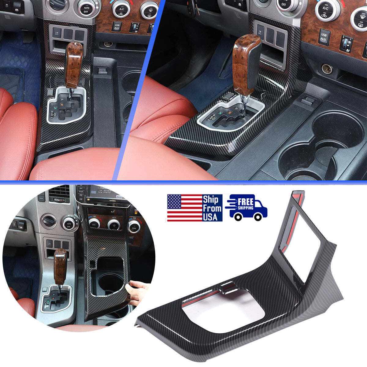 Carbon Fiber Style Center Console Cover Trim Frame For Toyota Tundra 2007-13 US 1
