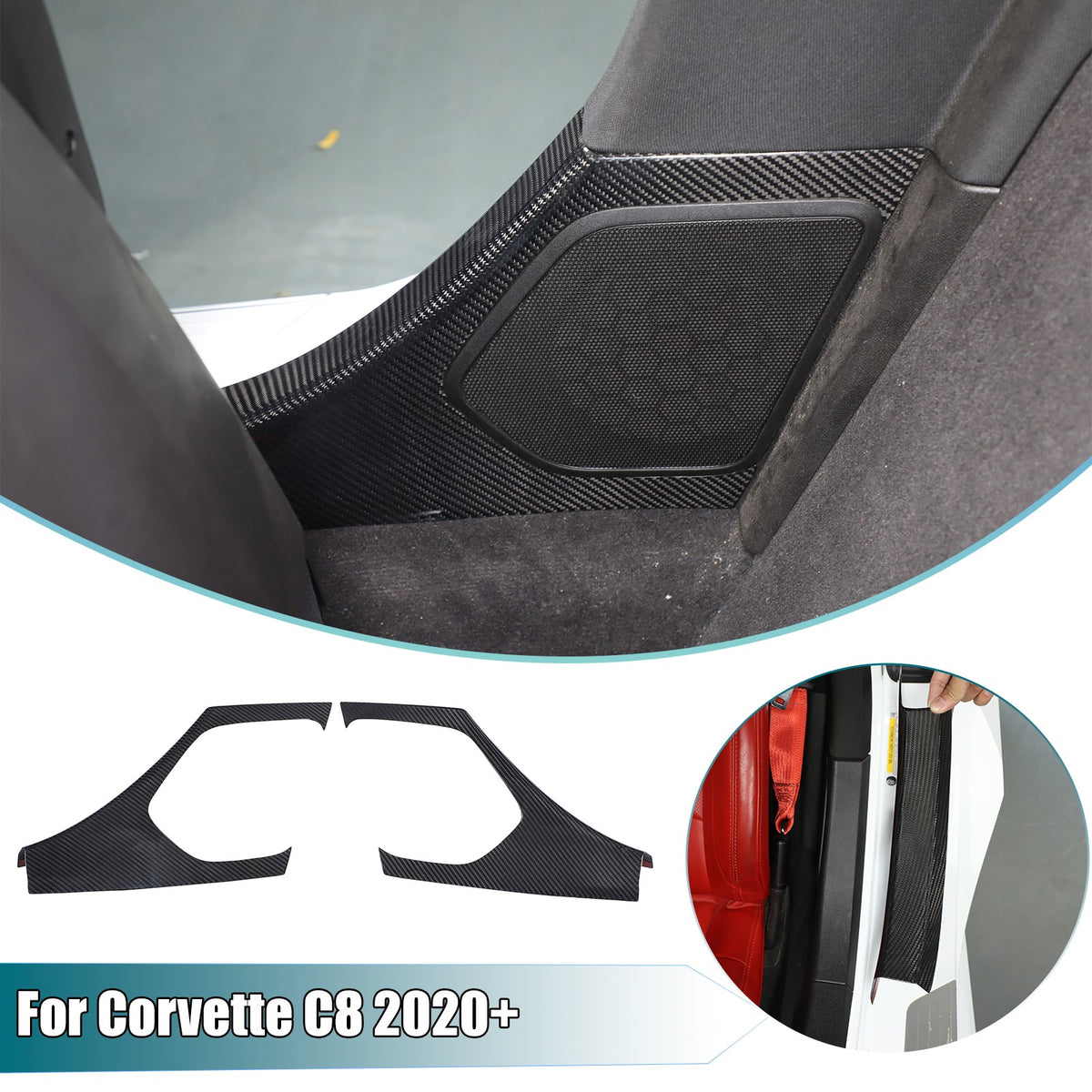 Real Carbon Fiber Interior Door Sill Plate Rear Trim For Corvette C8 2020+ US 1