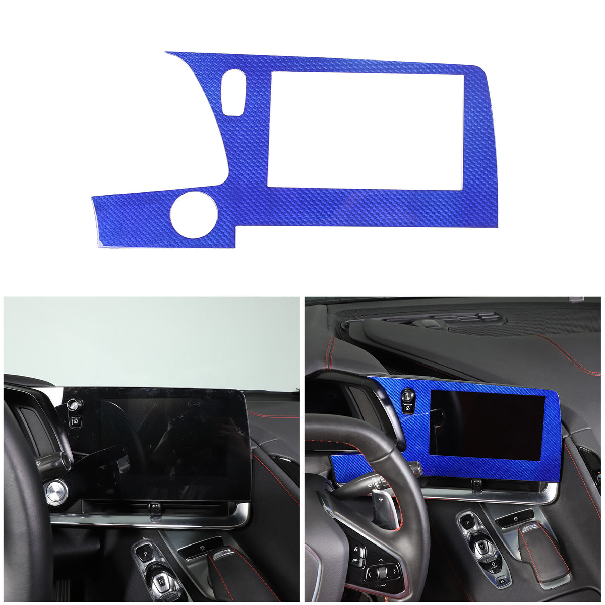 Blue Real Carbon Fiber Dashboard Navigation Srceen Trim Cover For Corvette C8 18