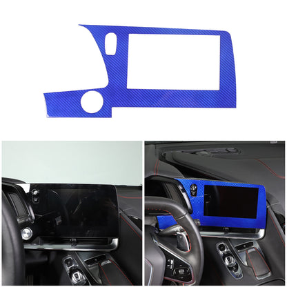 Blue Real Carbon Fiber Dashboard Navigation Srceen Trim Cover For Corvette C8 18