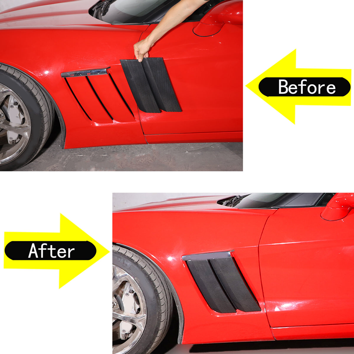 Real Carbon Fiber Side Fender Vents Panel Trim Kit For Corvette C6 2005-2013 5