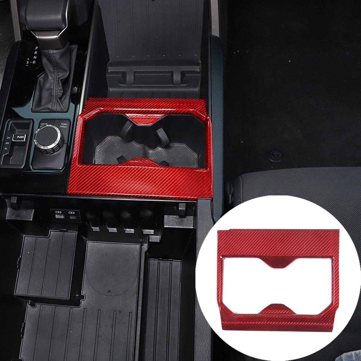Red Real Carbon fiber Center Front Cup Holder Cover Trim For Toyota Tundra 22-26 2