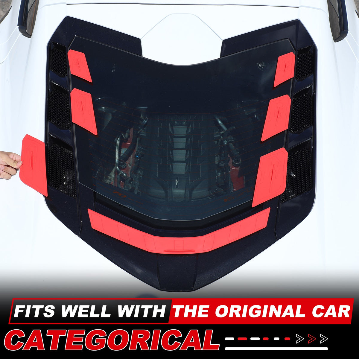 Red Rear Hatch Hood Car Wash Covers Air Vent Inserts For Corvette C8 2020-26 9
