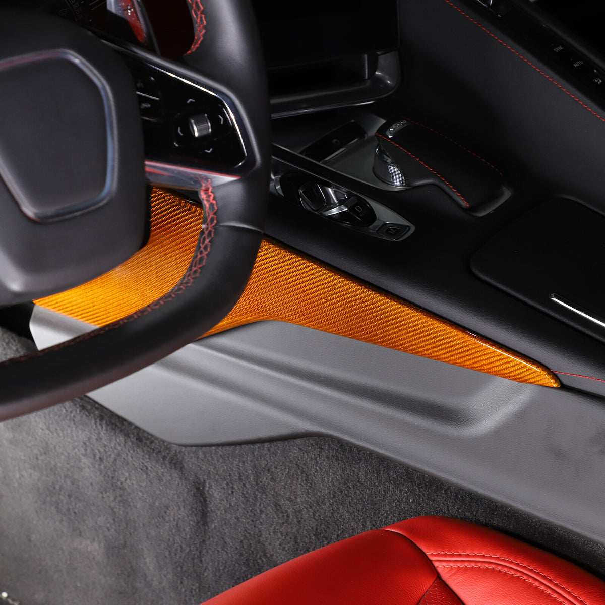 Yellow Carbon Fiber Center Console Side Panel Trim Cover For 2020-25 Corvette C8 5