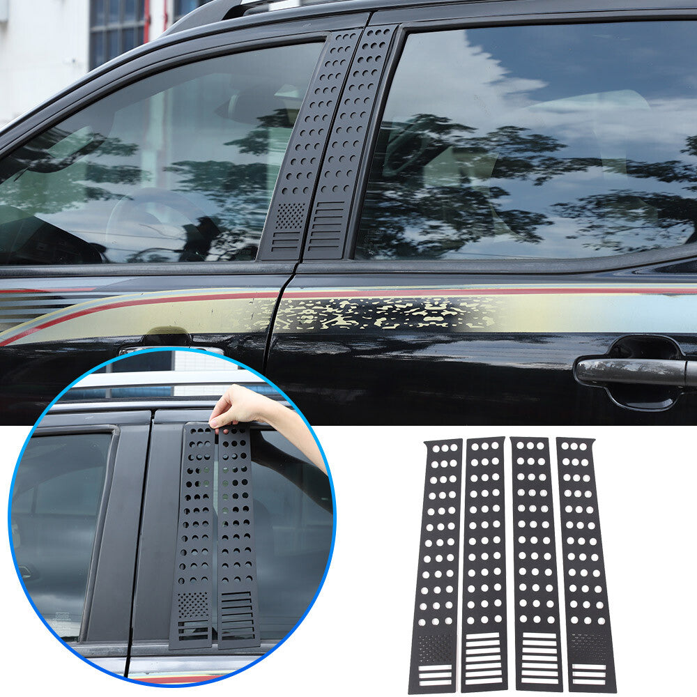 4PCS Black Window Center Pillar Panel Trim Cover (US Flag) For Ford Ranger 15-21 1