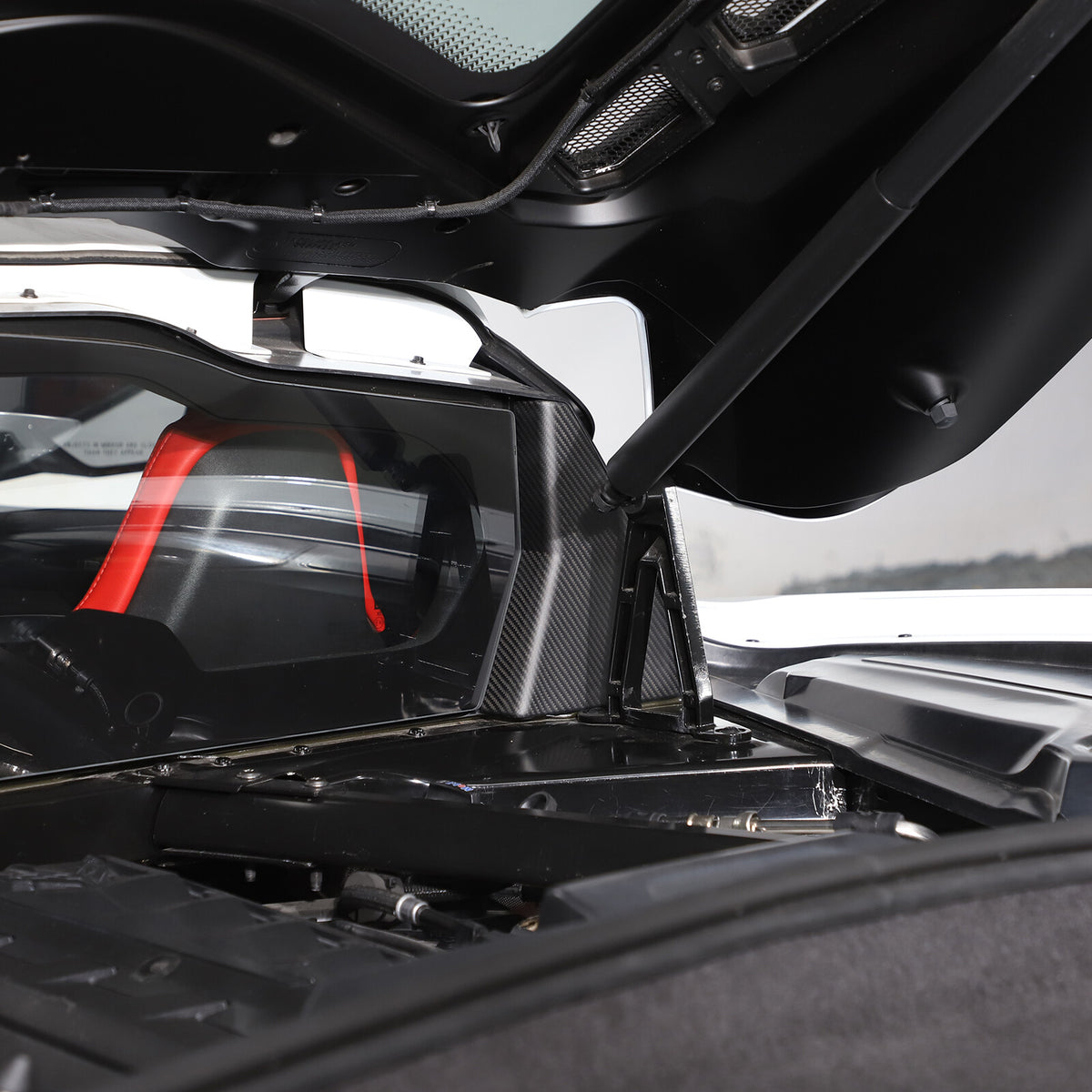 Matte Carbon Fiber Engine Bay Window Glass Side Trim Cover For Corvette C8 20-26 5